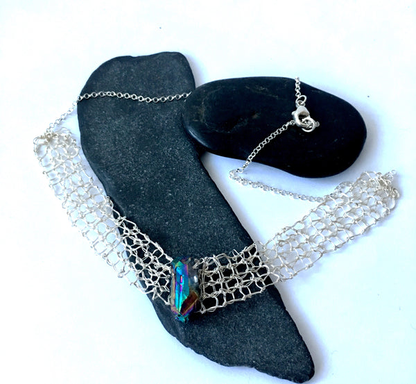 Hand Woven Titanium Quartz Silver Necklace - Glitter and Gem Jewellery