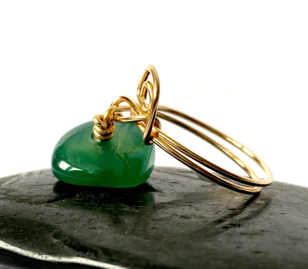 Green Jade 14 ct Yellow Gold Filled Wire Ring - Glitter and Gem Jewellery