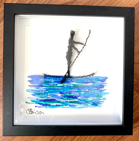 Paddle Boarder Watercolour and Wire Sculpture Art