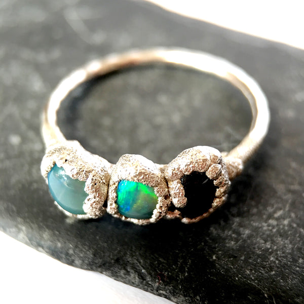 Opal & Sapphire Silver & Copper Ring - Glitter and Gem Jewellery