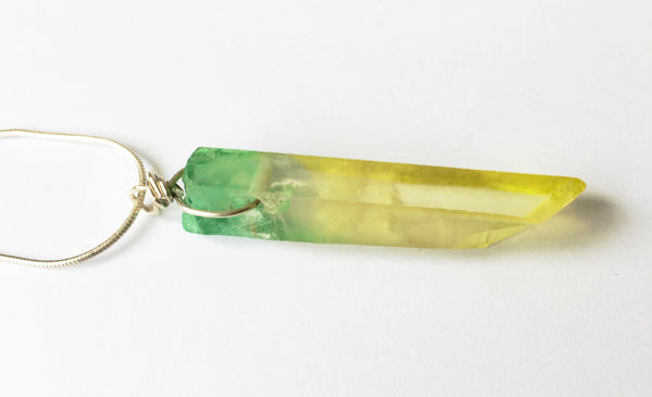 Lemon Lime Green Quartz Point Sterling Silver Pendant Necklace - Glitter and Gem Jewellery