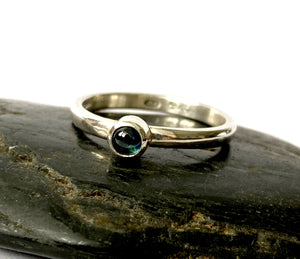Natural Blue Sapphire Sterling Silver Stacking Ring - Glitter and Gem Jewellery