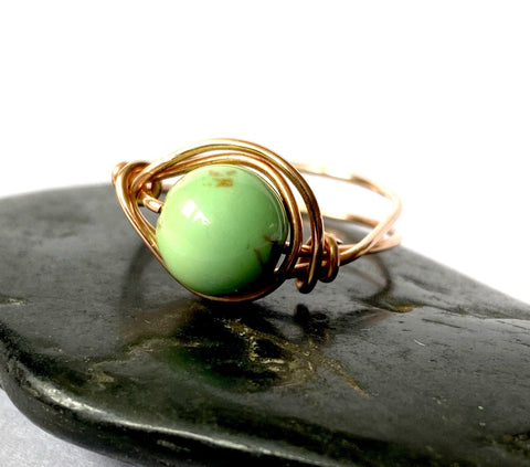 African Green Turquoise 14 carat Yellow Gold Filled Wire Ring - Glitter and Gem Jewellery