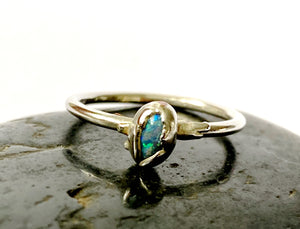 Lightning Ridge Solid Opal Silver Ring - Glitter and Gem Jewellery
