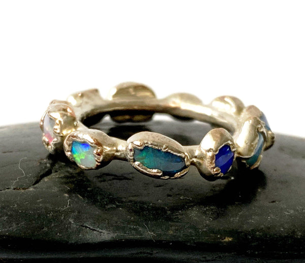 11 Solid Opal Silver Formed Ring - Glitter and Gem Jewellery