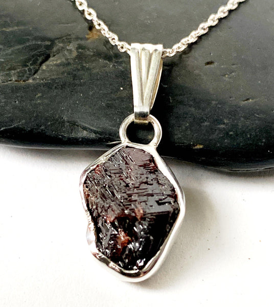 Etched Garnet Sterling Silver Pendant Necklace - Glitter and Gem Jewellery
