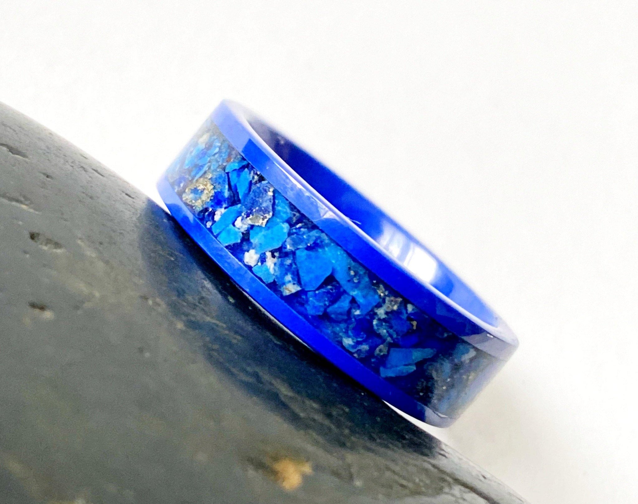 Lapis Lazuli Blue Ceramic Unisex Inlay Ring - Glitter and Gem Jewellery