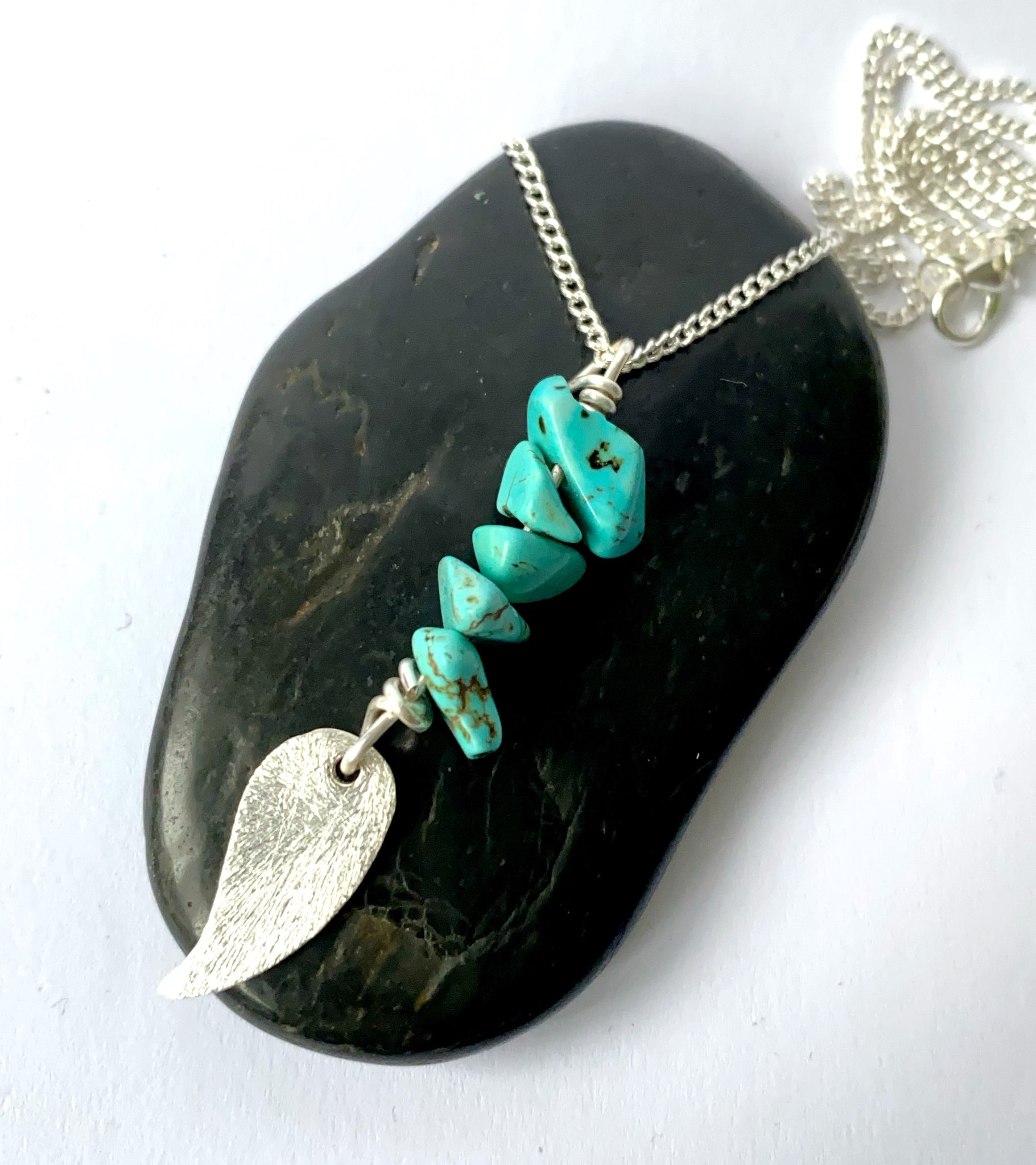 Turquoise Leaf Silver Plated Pendant Necklace