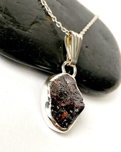 Etched Garnet Sterling Silver Pendant Necklace - Glitter and Gem Jewellery