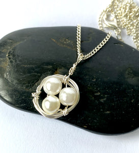 Pearl Nest Silver Plated Pendant Necklace