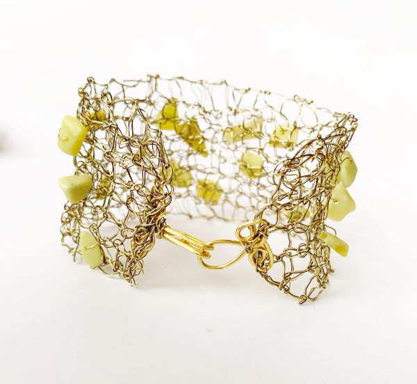 Hand Woven Golden & Bronze Wire Bracelet with Jasper - Glitter and Gem Jewellery