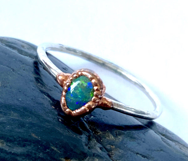 Lightning Ridge Opal Copper and Silver Formed Ring