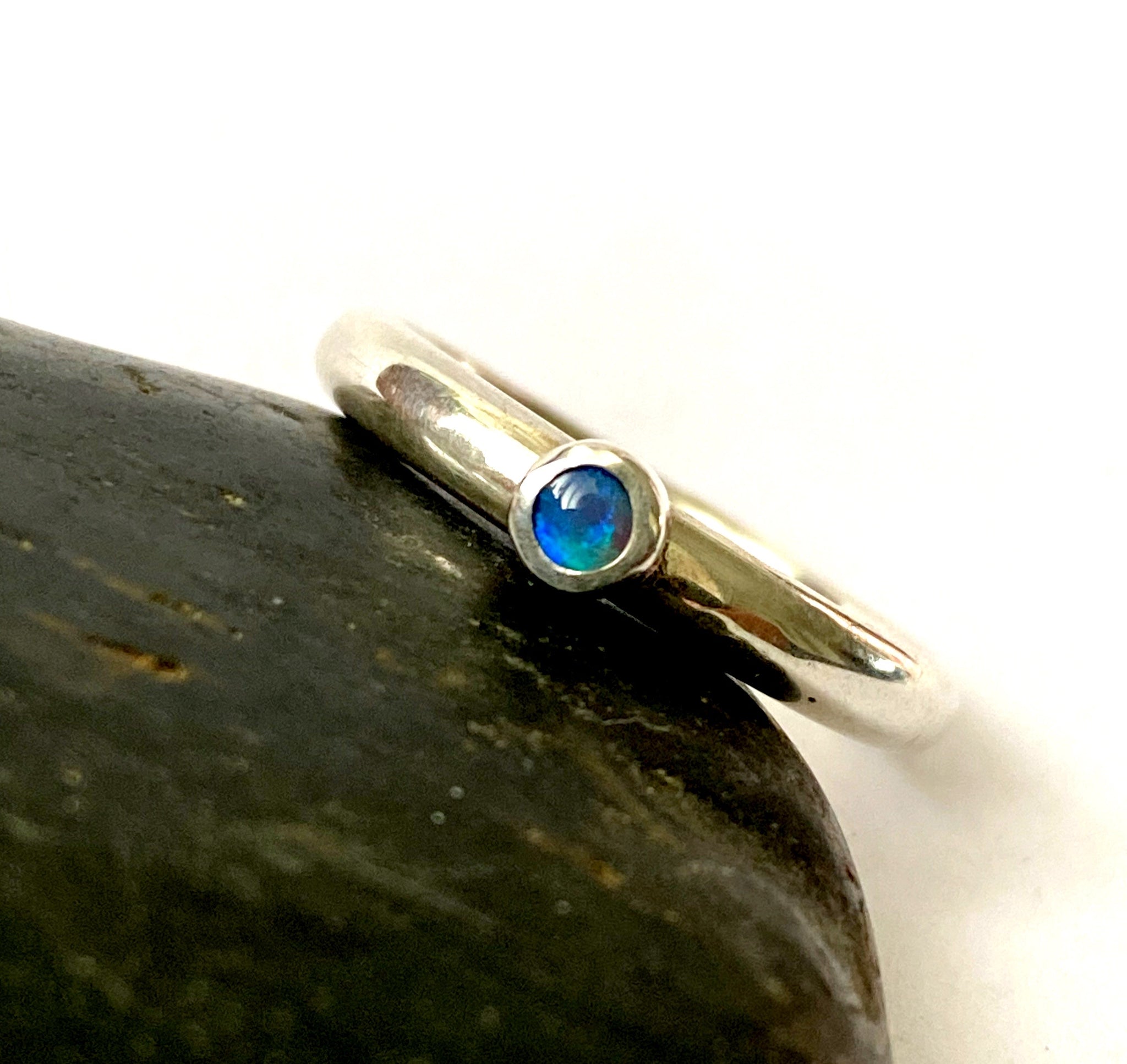 Opal Sterling Silver Stacking Ring - Glitter and Gem Jewellery