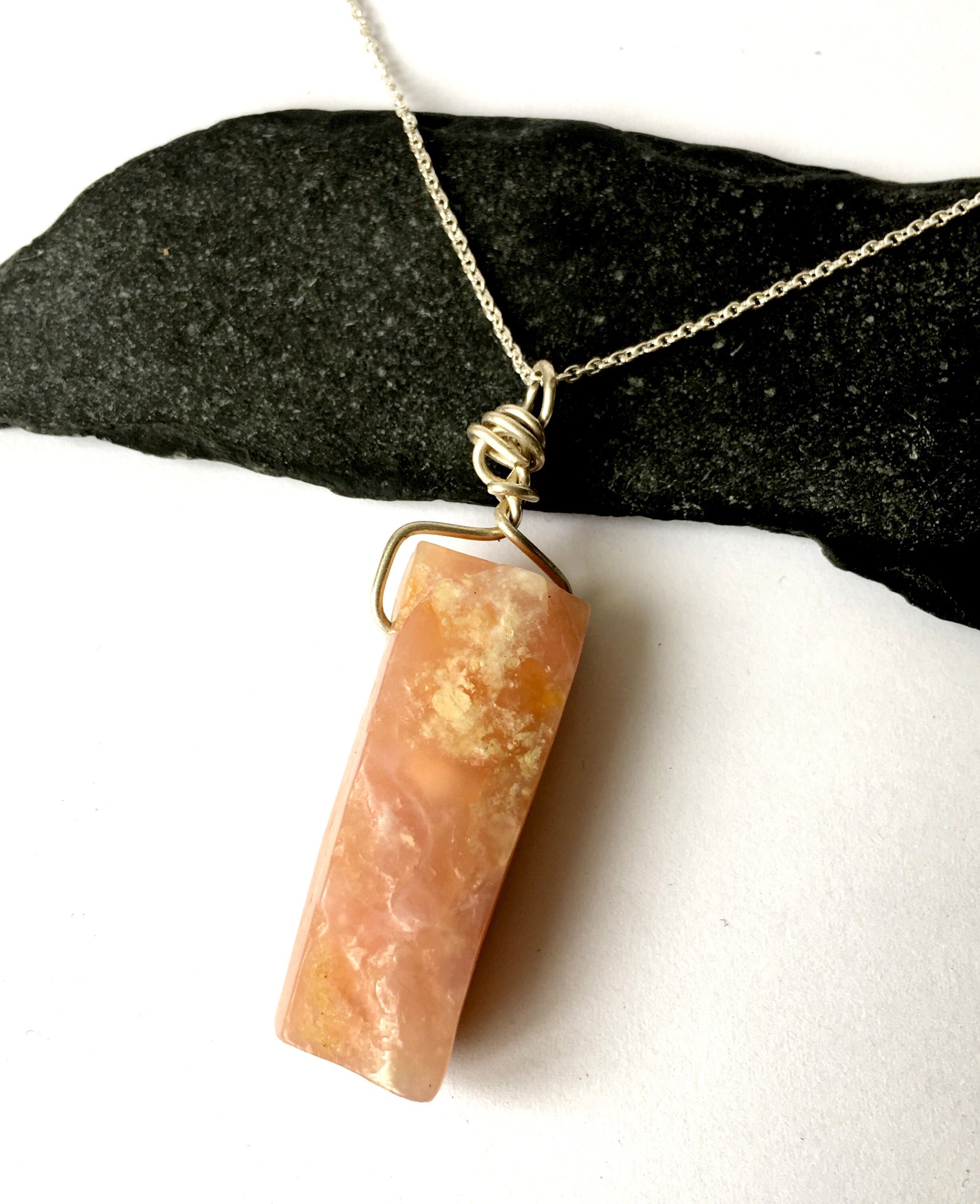 Natural Peruvian Pink Opal Sterling Silver Necklace - Glitter and Gem Jewellery