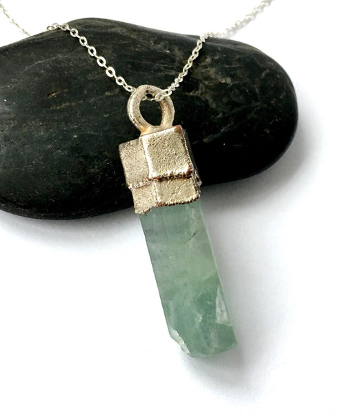 Aqua Green Fluorite Copper & Silver Formed Pendant Necklace - Glitter and Gem Jewellery