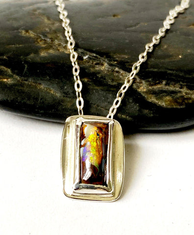 Boulder Opal Sterling Silver Necklace - Glitter and Gem Jewellery
