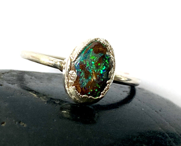 Boulder Opal Silver Formed Ring