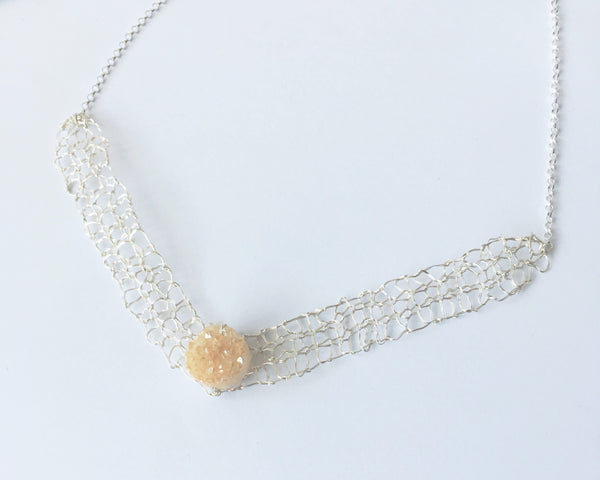 Hand Woven Silver Champagne Druzy Quartz Necklace - Glitter and Gem Jewellery