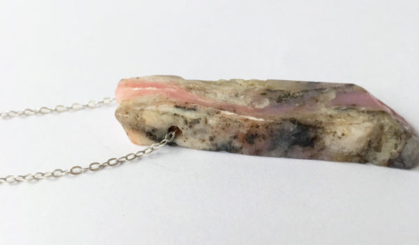 Peruvian Pink Opal Sterling Silver Pendant Necklace - Glitter and Gem Jewellery