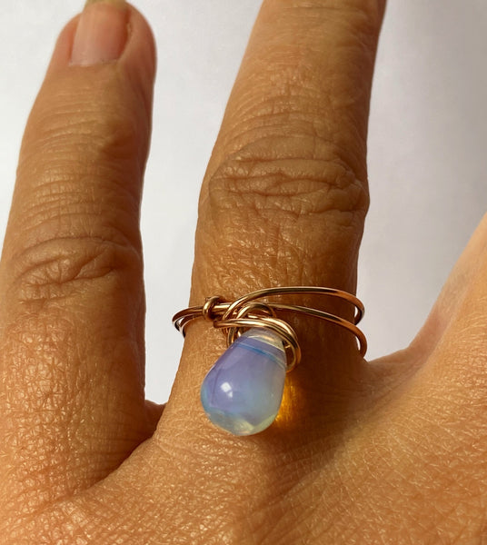 Opalite 14 Carat Rose Gold Filled Wire Ring - Glitter and Gem Jewellery
