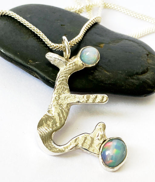 Unique Sterling Silver Pendant with 2 Solid Welo Opals - Glitter and Gem Jewellery