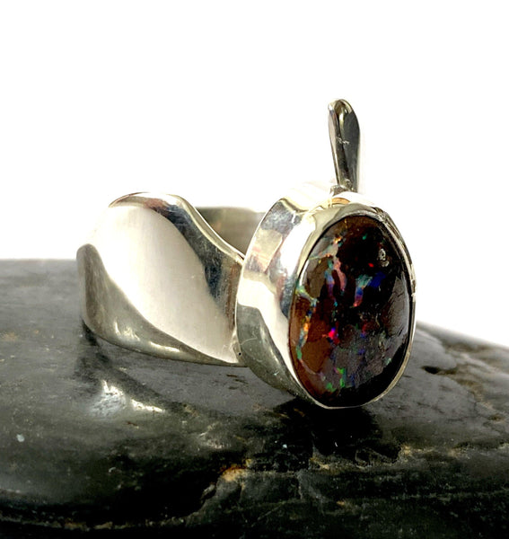Boulder Opal Sterling Silver Ring - Glitter and Gem Jewellery