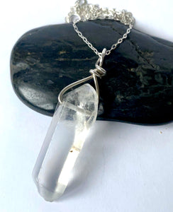Angel Aura Crystal Quartz Sterling Silver Pendant Necklace