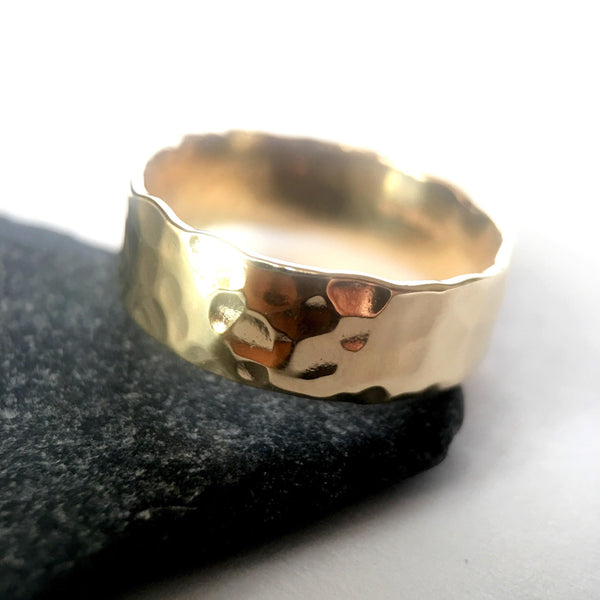 9 ct Hammered Gold Ring Band - Glitter and Gem Jewellery