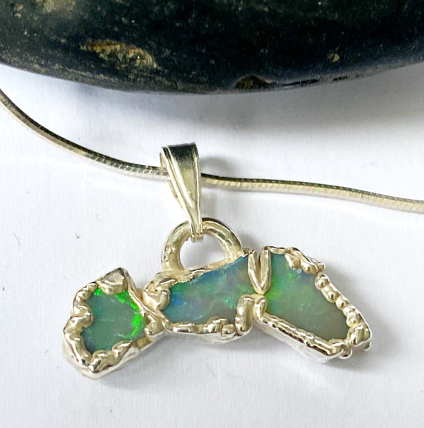 Mintabie Opal Silver Pendant Necklace