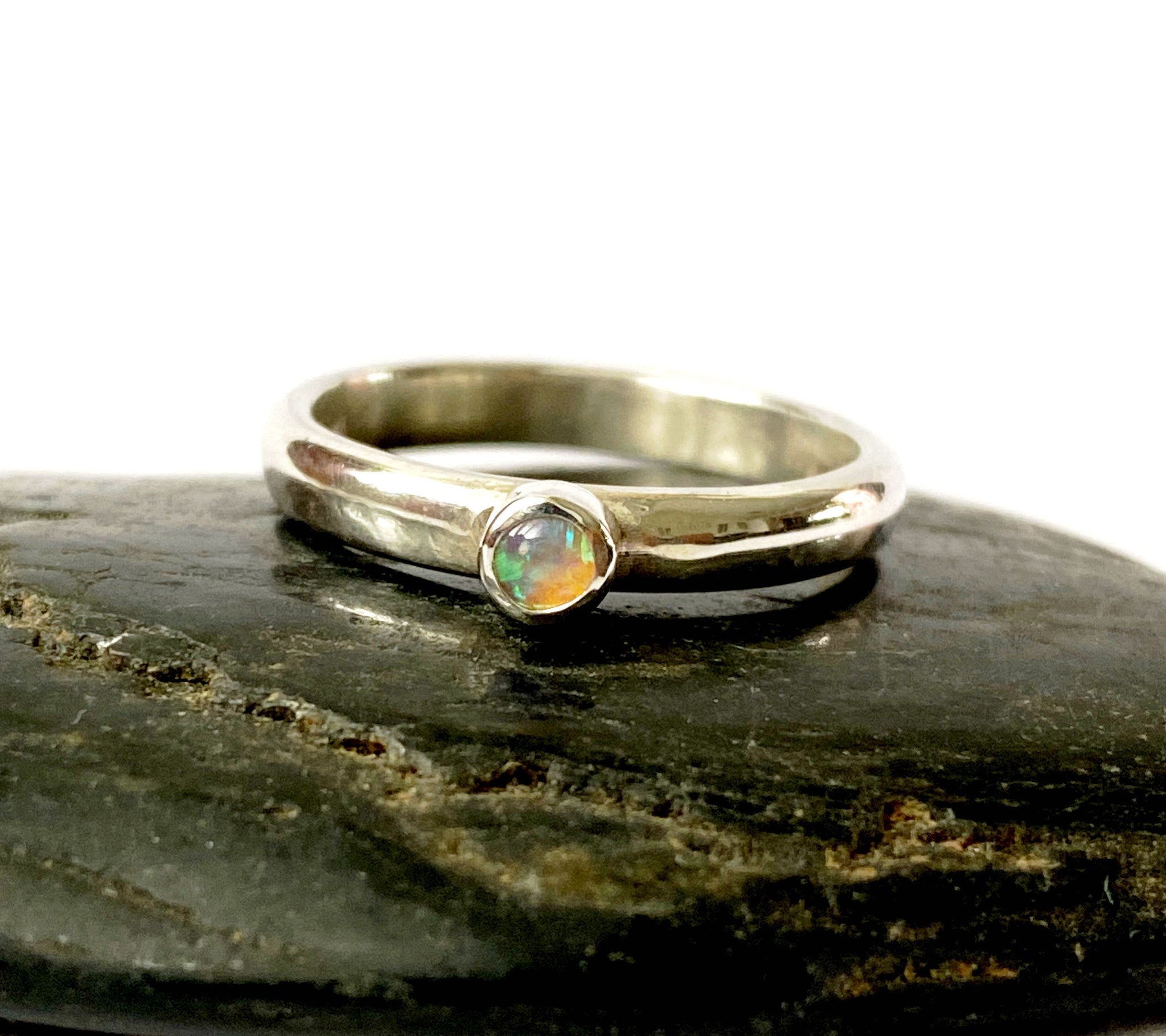 Opal Sterling Silver Stacking Ring - Glitter and Gem Jewellery