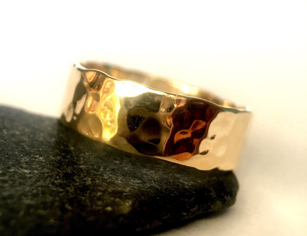 9 ct Hammered Gold Ring Band - Glitter and Gem Jewellery