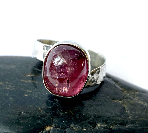 Pink Tourmaline Sterling Silver Ring - Glitter and Gem Jewellery