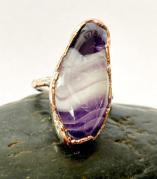 Statement Amethyst Copper & Silver Formed Ring - Glitter and Gem Jewellery