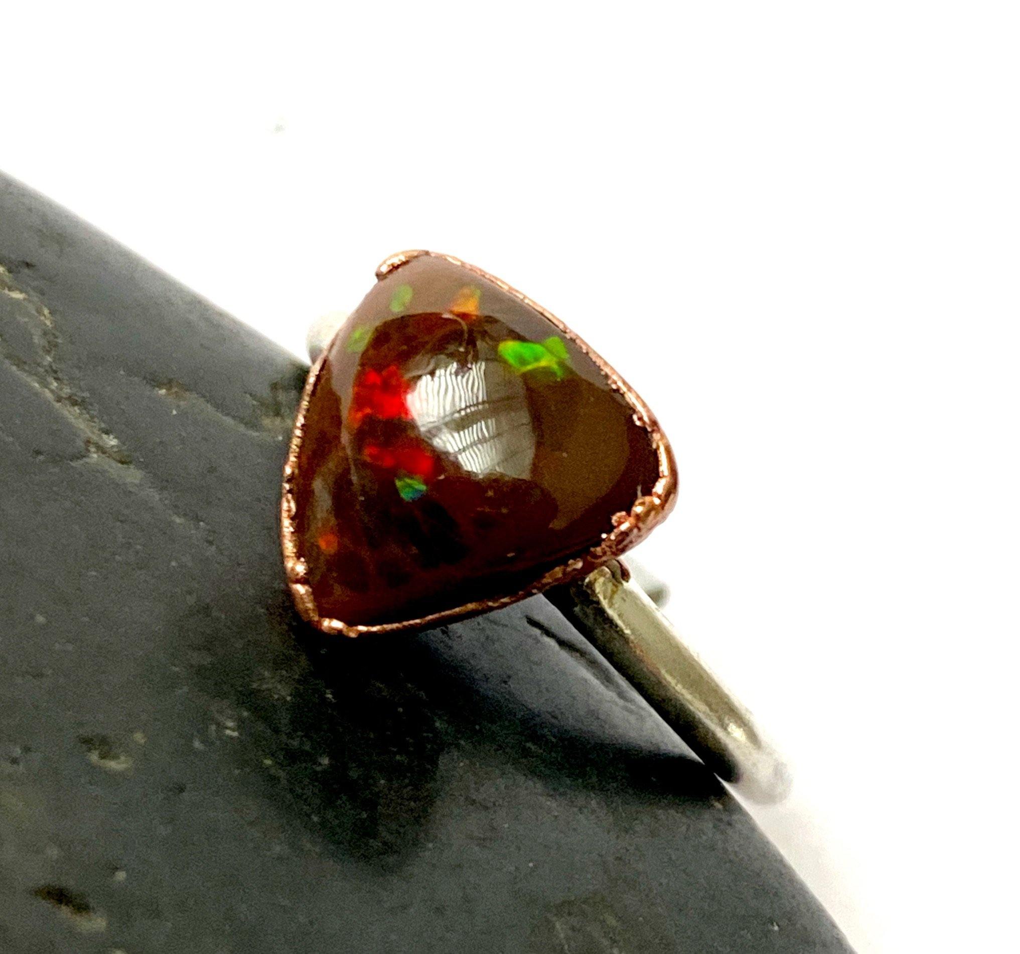 Chocolate Welo Opal Copper & Silver Ring - Glitter and Gem Jewellery