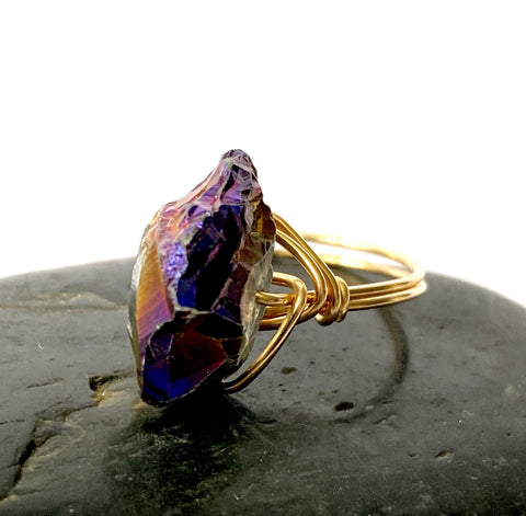 Titanium Rock Crystal 14 ct Gold Filled Wire Ring - Glitter and Gem Jewellery