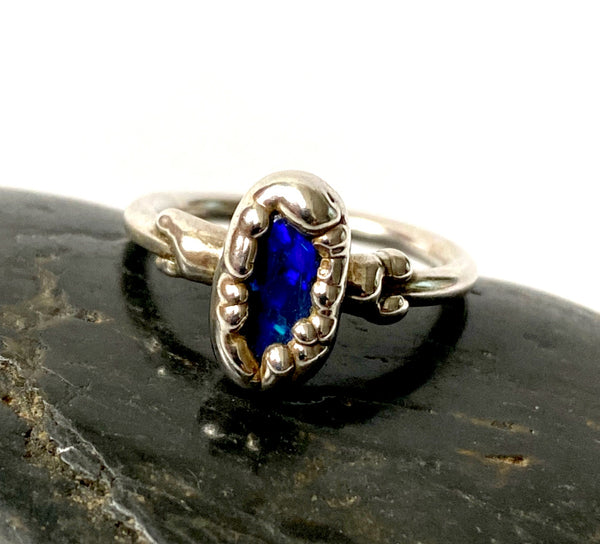 Solid Black Opal Silver Electroformed Ring