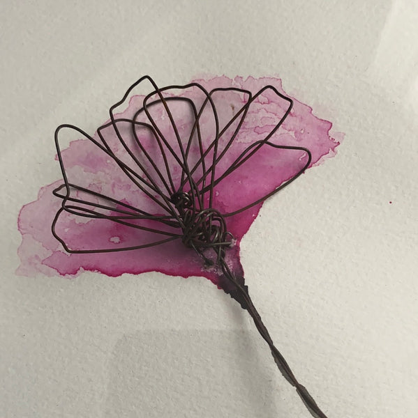 Poppy Watercolour and Wire Sculpture Art, Medium size.