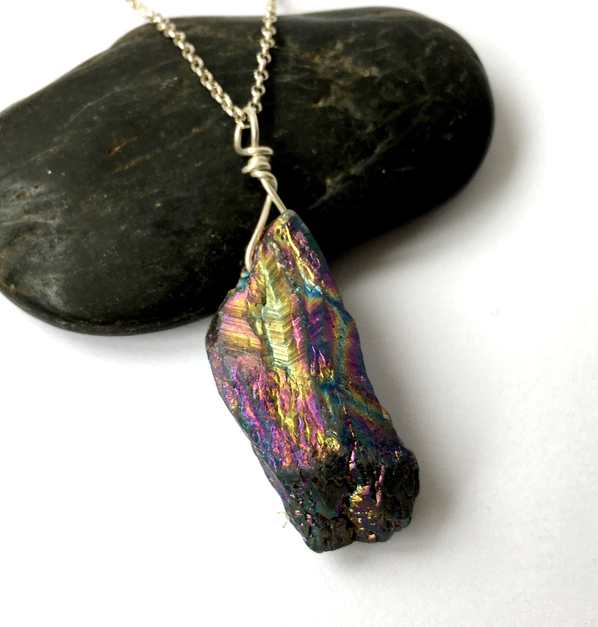Rainbow Rock Crystal Quartz Sterling Silver Pendant Necklace - Glitter and Gem Jewellery