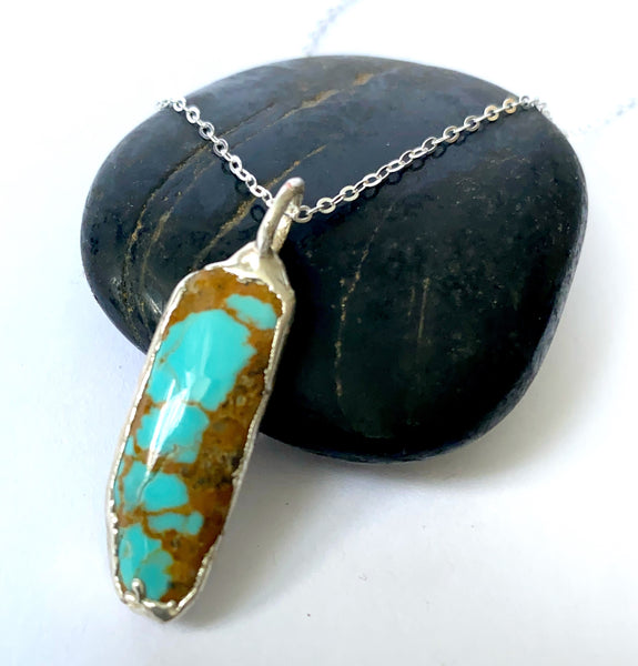 Kingman Ribbon Turquoise Copper & Fine Silver Formed Pendant Necklace