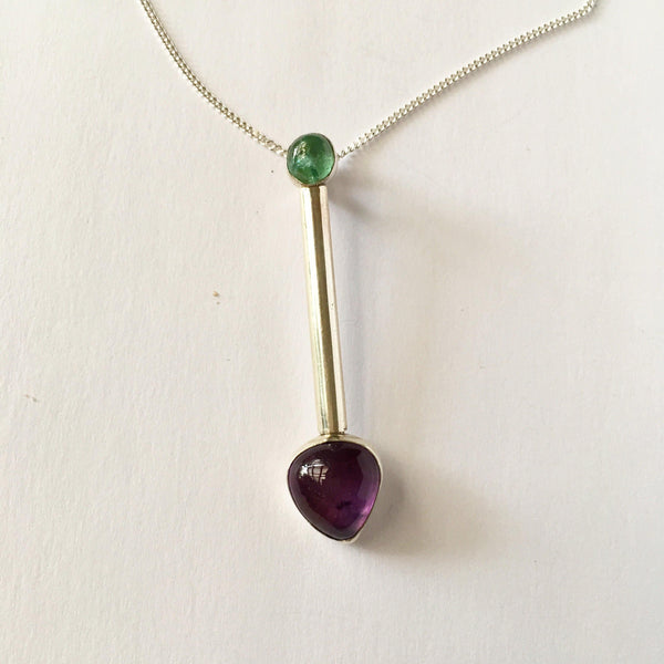 Amethyst & Fluorite Sterling Silver Pendant Necklace - Glitter and Gem Jewellery