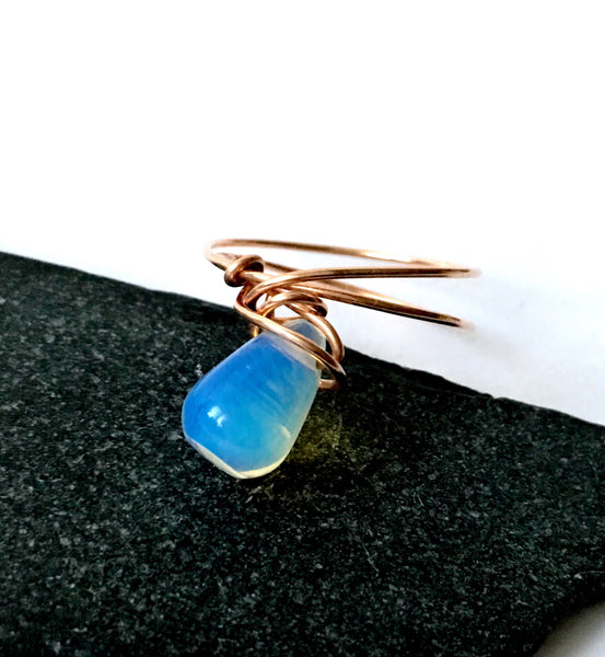 Opalite 14 Carat Rose Gold Filled Wire Ring - Glitter and Gem Jewellery