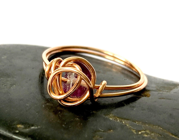 Fluorite 14 carat rose gold filled wire ring - Glitter and Gem Jewellery