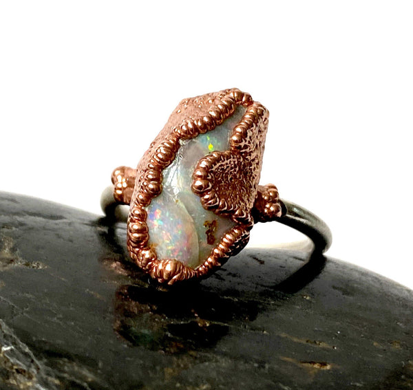 Boulder Opal Copper and Silver Ring - Glitter and Gem Jewellery