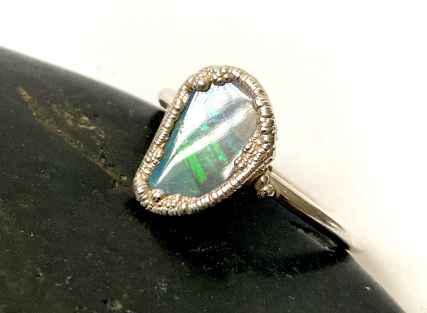 Lightning Ridge Opal Silver Formed Ring