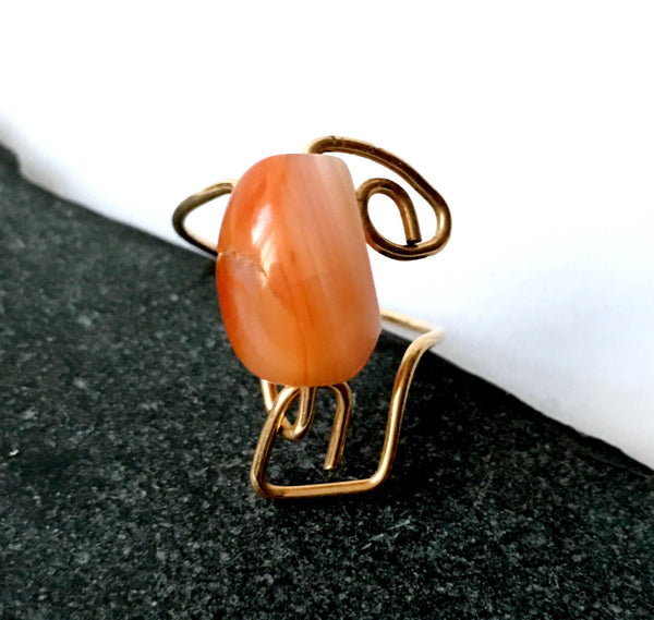 Orange Agate 14 carat gold filled wire ring - Glitter and Gem Jewellery