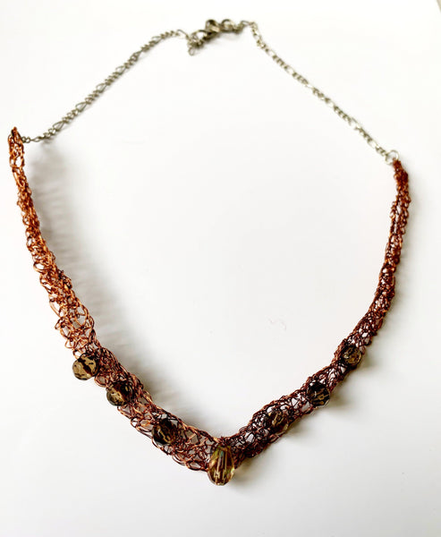 Bronze Wire Hand Woven Beaded Necklace - Glitter and Gem Jewellery