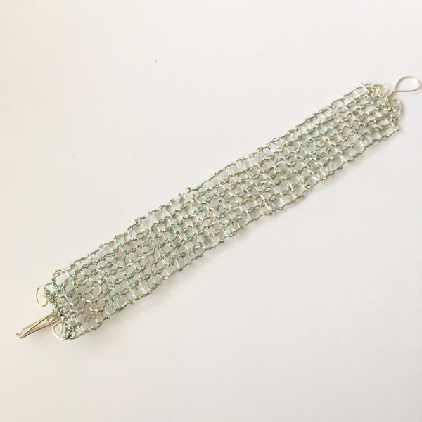 Hand Woven Aqua & Silver Wire Bracelet - Glitter and Gem Jewellery