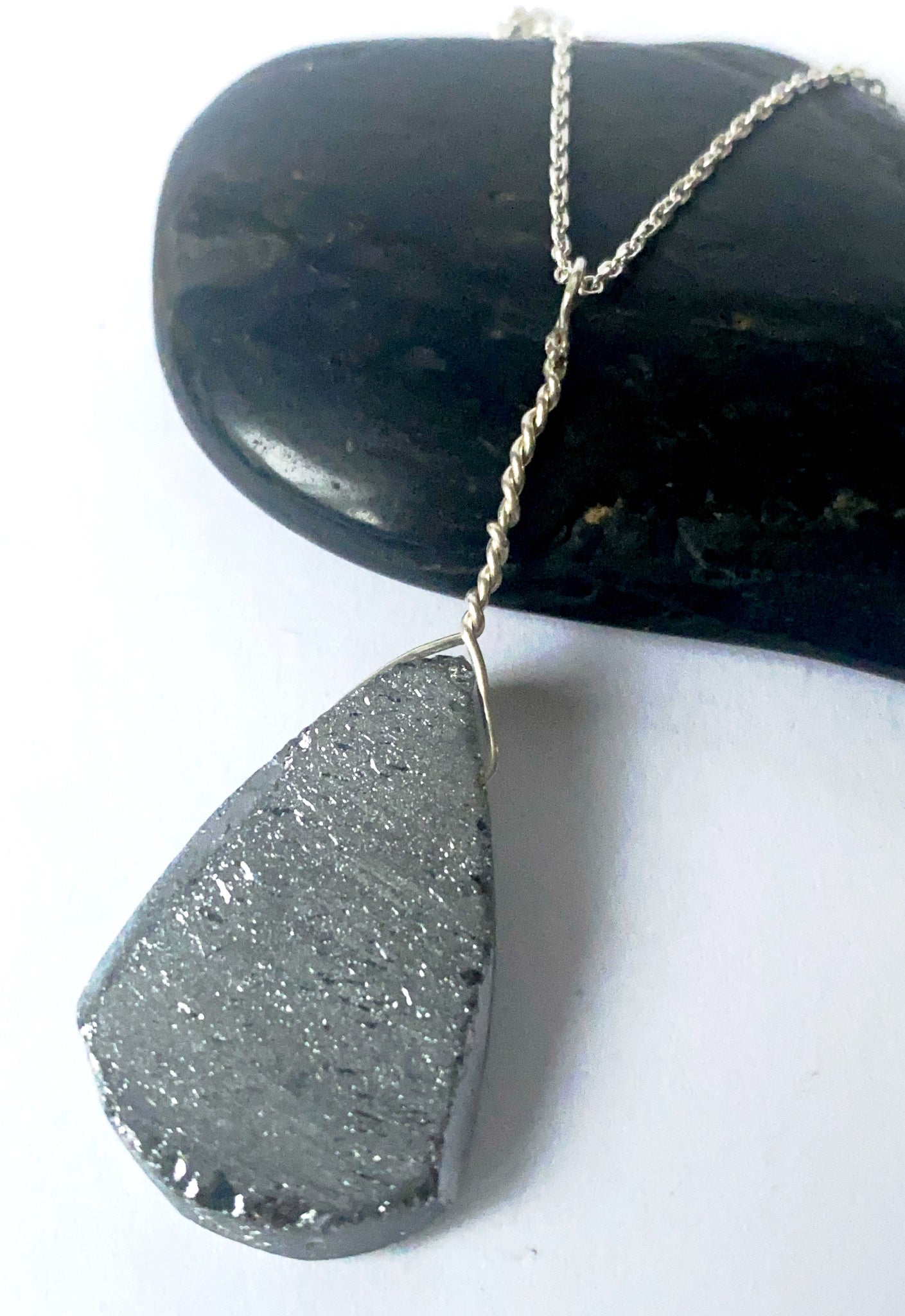 Silver Electroplated Quartz Sterling Silver Pendant Necklace