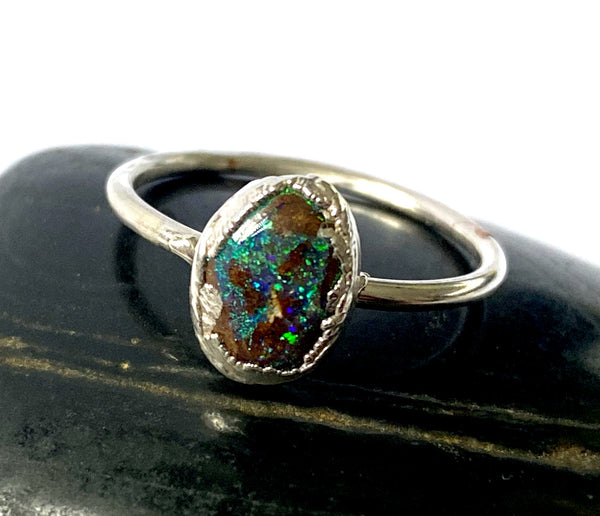 Boulder Opal Silver Formed Ring