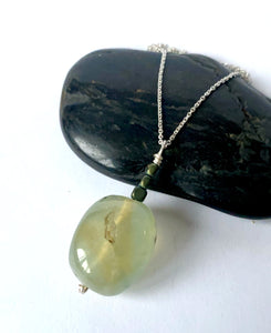 Moss Agate & Hematite Sterling Silver Pendant Necklace